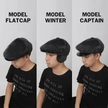 TOPI PELUKIS Flatcap Fur Premium 3in1 Winter Painter hat Topi Pelukis Rusia Abu Tua