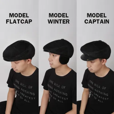 TOPI PELUKIS Flatcap Fur Premium 3in1 Winter Painter hat Topi Pelukis Rusia Hitam 2 to1_winter_flatcap_fur_3in1_hx1