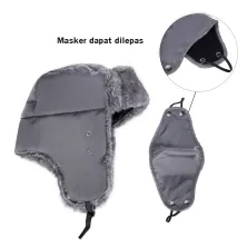 KUPLUK Topi Ushanka Russian 3in1 Cap  Masker Water Resist Winter Bomber Hat Abu Muda