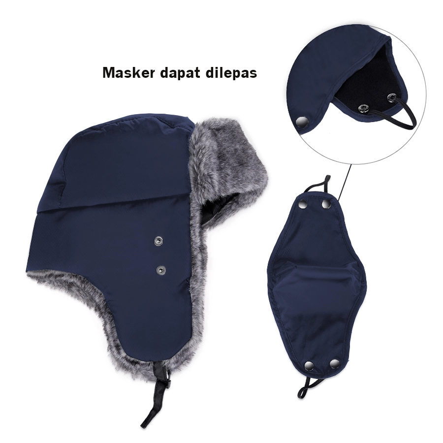 KUPLUK TOPI USHANKA RUSSIAN 3IN1 CAP + MASKER WATER RESIST WINTER BOMBER HAT BIRU TUA 2 to1_winter_ushanka_bt1