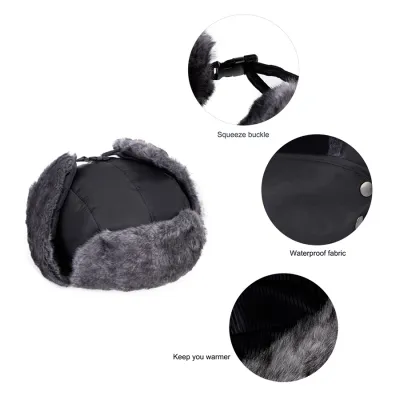 KUPLUK Topi Ushanka Russian 3in1 Cap + Masker Water Resist Winter Bomber Hat Hitam 3 to1_winter_ushanka_hx2