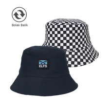 TOPI FEDORA / BUCKET TOPI BUCKET HAT REVERSIBLE CATUR BIRU DONGKER