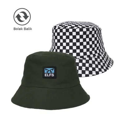 TOPI FEDORA / BUCKET TOPI BUCKET HAT REVERSIBLE CATUR HIJAU ARMY 1 to2b_buckethat_reverseable_catur_ia_0