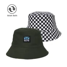 TOPI FEDORA / BUCKET TOPI BUCKET HAT REVERSIBLE CATUR HIJAU ARMY