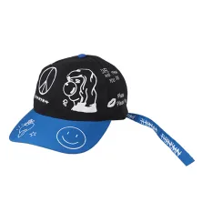 BASEBALL TALI PANJANG Elfs  Unisex Topi Baseball Basic Twill Panjang Paint Symbol Biru Tua