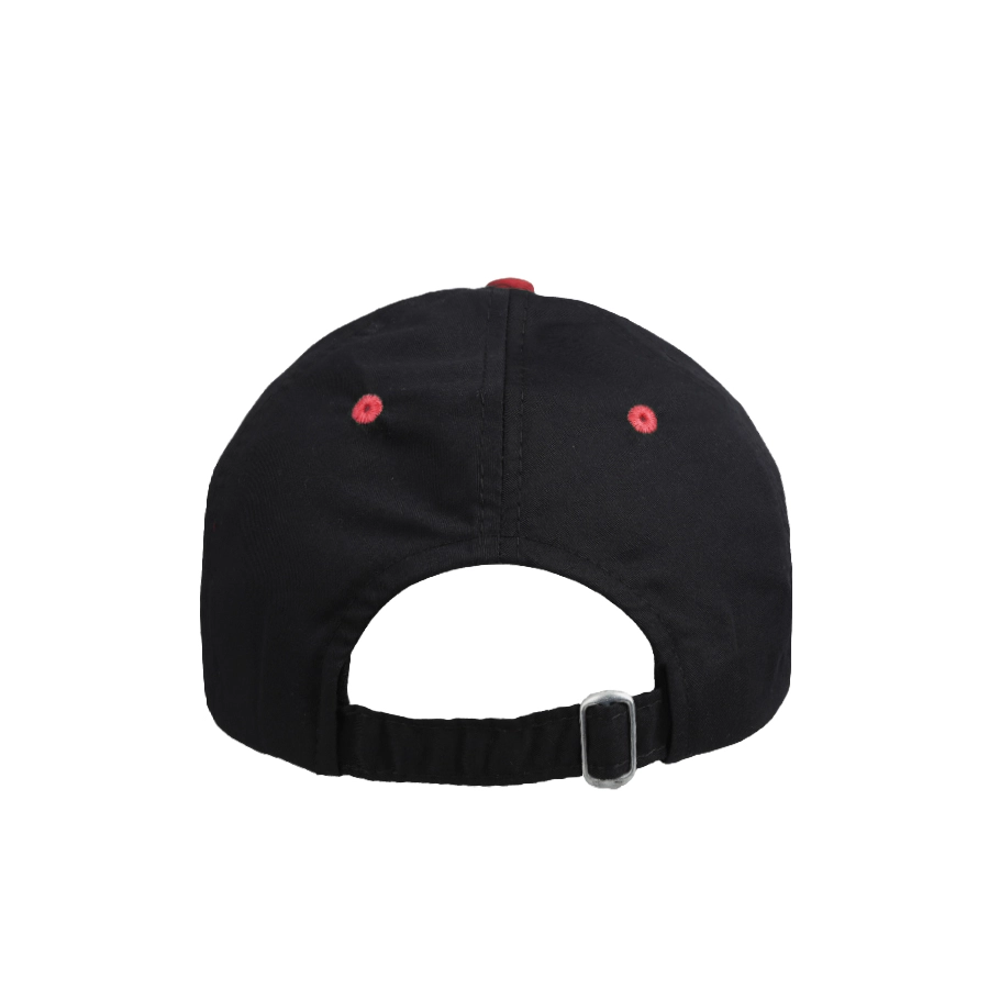 BASEBALL POLOS TWILL TOPI BASEBALL BASIC TWILL BASEBALL CAP HITAM KOMBINASI MERAH CABE 3 to3_basic_twill_baseball_hitam_kombinasi_mc2