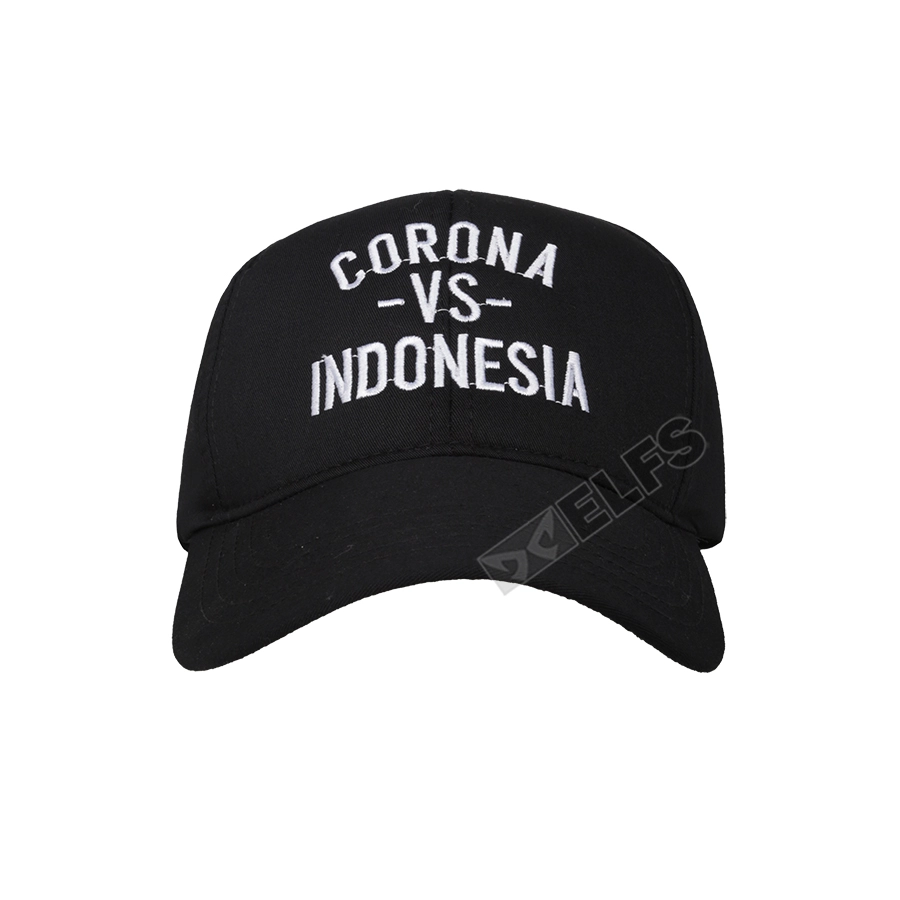 BASEBALL MOTIF Elfs - Topi Baseball Twill Bordir Crna vs Indonesian Unisex Cap Hitam 1 to3_basic_twill_corona_vs_indonesia_hx0