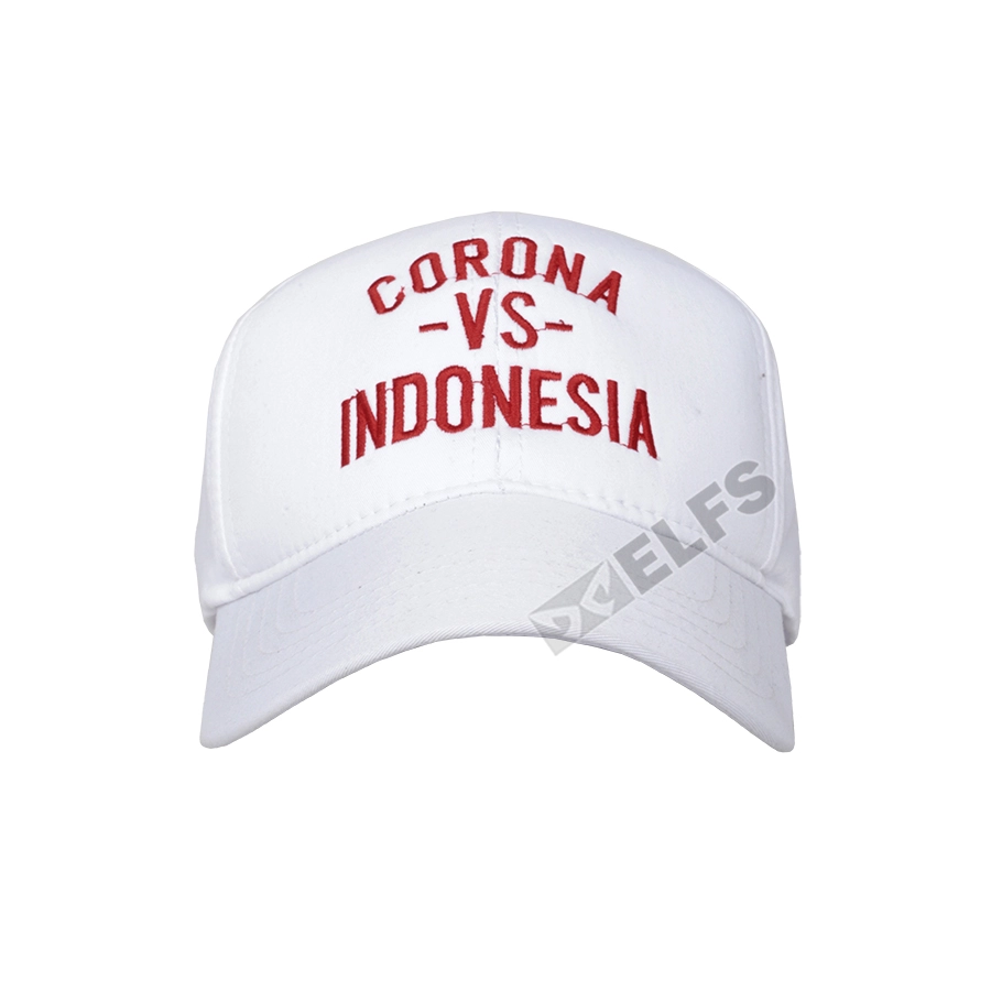 BASEBALL MOTIF ELFS - TOPI BASEBALL TWILL BORDIR CRNA VS INDONESIAN UNISEX CAP PUTIH 1 to3_basic_twill_corona_vs_indonesia_px0