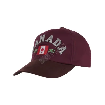 BASEBALL MOTIF Topi Baseball Bordir Suede Canada Maroon 1 to3_bordir_suede_baseball_cap_canada_1967_1