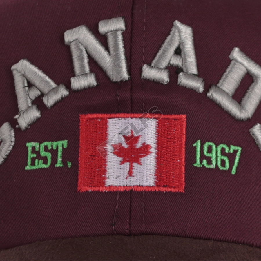 BASEBALL MOTIF Topi Baseball Bordir Suede Canada Maroon 3 to3_bordir_suede_baseball_cap_canada_1967_3