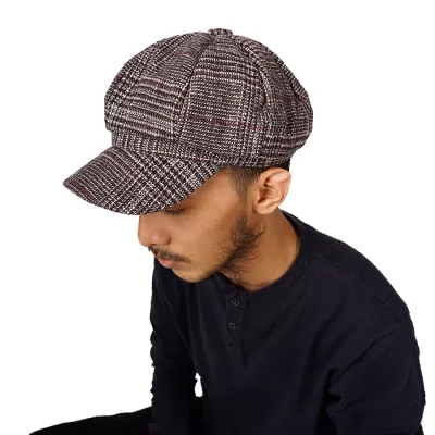 TOPI PELUKIS Newsboy Cap Wool Premium Apolo Hat Topi Pet Pria Dewasa Mario Bross Import Coklat Tua 2 to3_import_apolo_garis_ct1