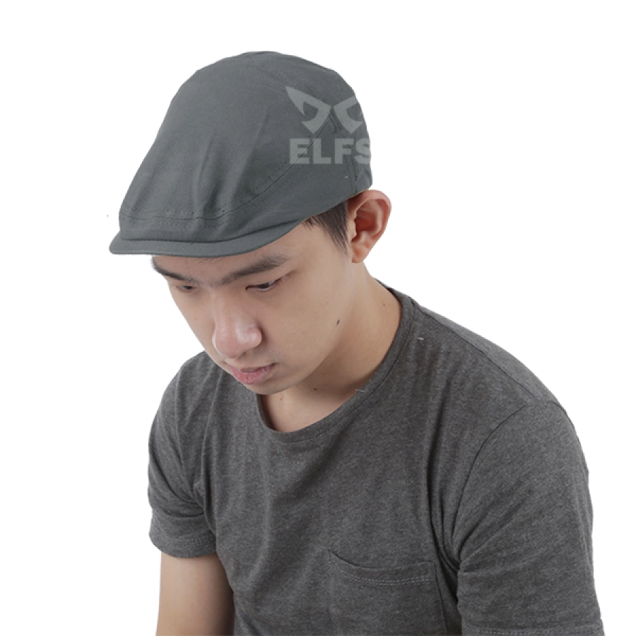 TOPI PELUKIS Topi Flatcap Painter Canvas Polos Abu Tua 2 to3_painter_canvas_at_1_copy