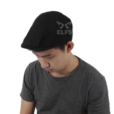 TOPI PELUKIS TOPI FLATCAP PAINTER CANVAS POLOS HITAM