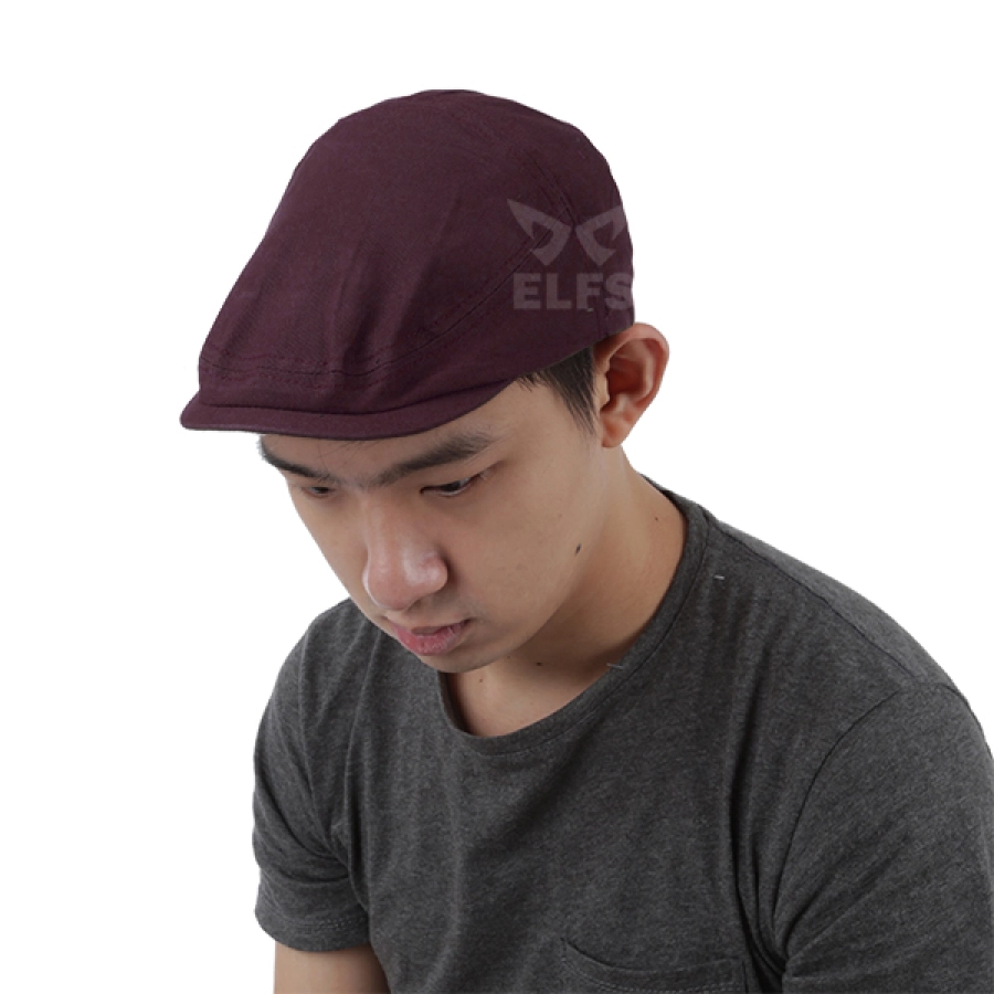 TOPI PELUKIS TOPI FLATCAP PAINTER CANVAS POLOS MARON 2 to3_painter_canvas_mo1