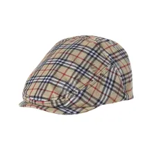 TOPI PELUKIS Topi Flatcap Painter Katun Tartan Garis Krem