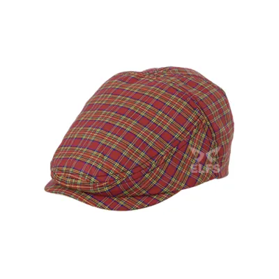 TOPI PELUKIS Topi Flatcap Painter Katun Tartan MKIB Merah Cabe 1 to3_painter_tartan_mkib_mc_0