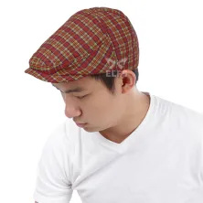 TOPI PELUKIS Topi Flatcap Painter Katun Tartan MKIB Merah Cabe
