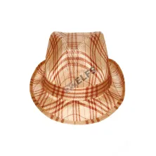 TOPI FEDORA / BUCKET Topi Fedora Tompi Tartan Coklat Muda