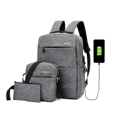 TAS RANSEL Buy 1 Get 2 Elfs Tas Ransel 3 in 1 Set Anti Air USB Charger Waterproof Backpack Sling bag & Pouch Abu Muda 1 trim_backpack_paket_3_usb_am0
