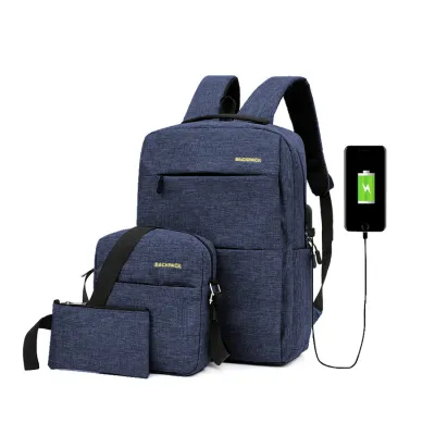 TAS RANSEL BUY 1 GET 2 ELFS TAS RANSEL 3 IN 1 SET ANTI AIR USB CHARGER WATERPROOF BACKPACK SLING BAG & POUCH BIRU DONGKER 1 trim_backpack_paket_3_usb_bd0