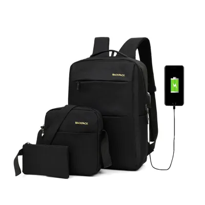 TAS RANSEL Buy 1 Get 2 Elfs Tas Ransel 3 in 1 Set Anti Air USB Charger Waterproof Backpack Sling bag & Pouch Hitam 1 trim_backpack_paket_3_usb_hx0