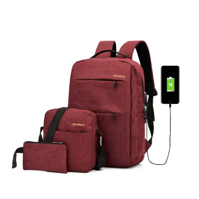 TAS RANSEL Buy 1 Get 2 Elfs Tas Ransel 3 in 1 Set Anti Air USB Charger Waterproof Backpack Sling bag & Pouch Marun 1 trim_backpack_paket_3_usb_mo0