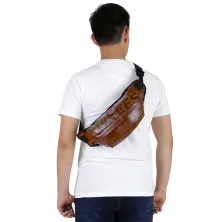 TAS PINGGANG Tas Pinggang Selempang Waistbag Leather 7804 Coklat Muda