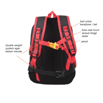 TAS GUNUNG ELFS - TAS RANSEL DAYPACK 20L WATER RESISTANT DENGAN PLUIT MERAH CABE 2 trm_ransel_mini_list_hitam_mc_1