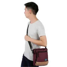 TAS SELEMPANG KECIL Tas Selempang Sling Bag Canvas Leather Maroon