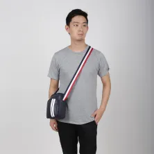 TAS SELEMPANG KECIL Tas Selempang Kulit Kecil Stiripe Leather Slingbag 03 Biru Dongker