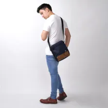 TAS SELEMPANG KECIL Elfs Tas Selempang Kecil Cordura Suede Sling Bag Biru Dongker