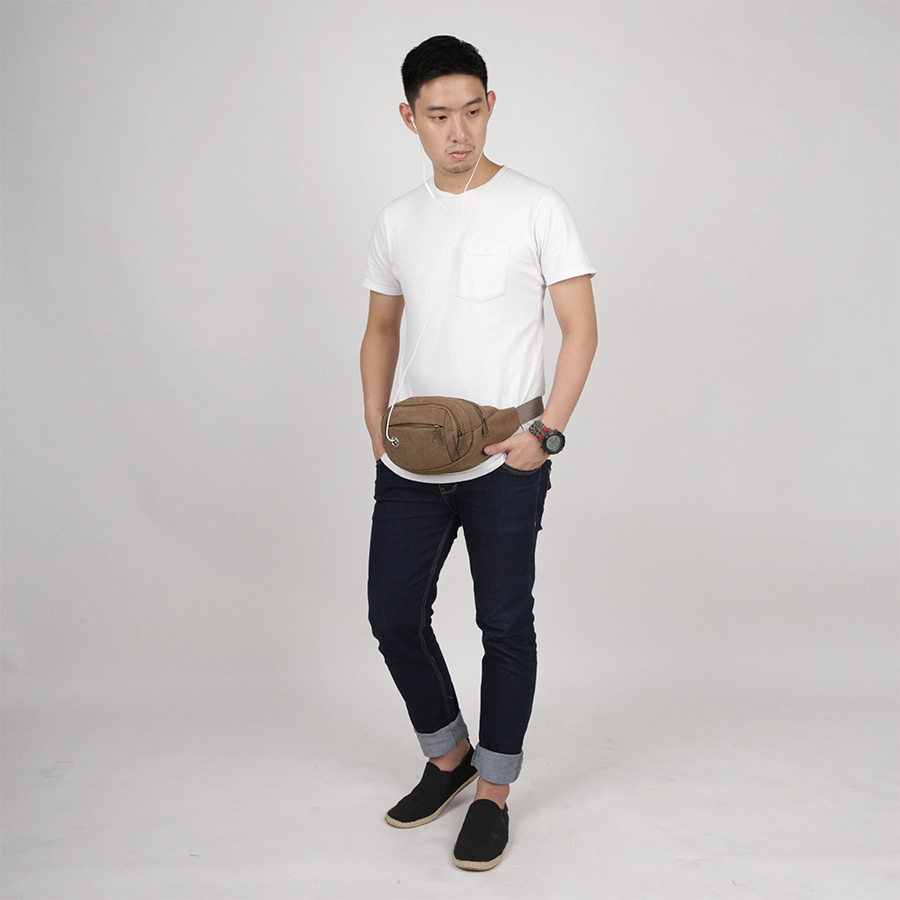 TAS PINGGANG Tas Pinggang Selempang Canvas Waist Bag 820 Khaki 2 trm_waist_canvas_820_kh1