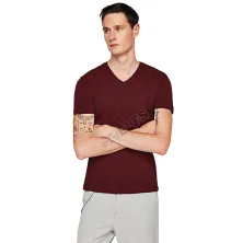 KAOS POLOS Vneck Pria Katun Tshirt Combed 20S Slimfit Basic Maroon