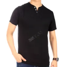 KAOS POLOS Vneck Pria Spandek Tshirt Button Baseball Hitam