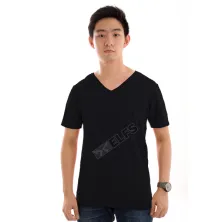 KAOS POLOS Vneck Pria Spandek Tshirt Basic 4S Hitam