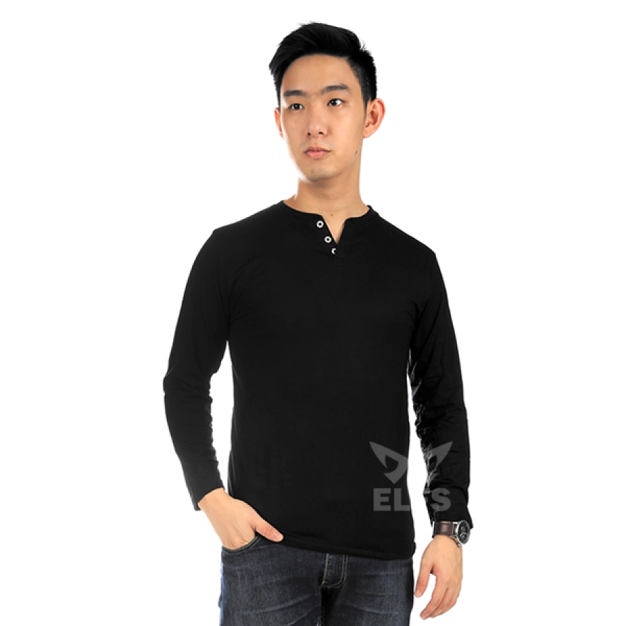 LENGAN PANJANG POLOS Vneck Pria Lengan Panjang Button Baseball Hitam 1 vxj_button_baseball_hx_0