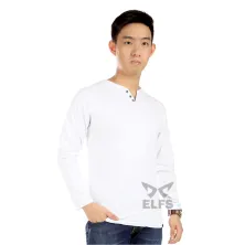 LENGAN PANJANG POLOS Vneck Pria Lengan Panjang Button Baseball Putih