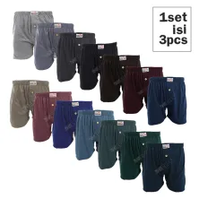 BOXER POLOS Satu Set Isi 3 Pcs Pakaian Dalam Boxer Pria Katun 45D13