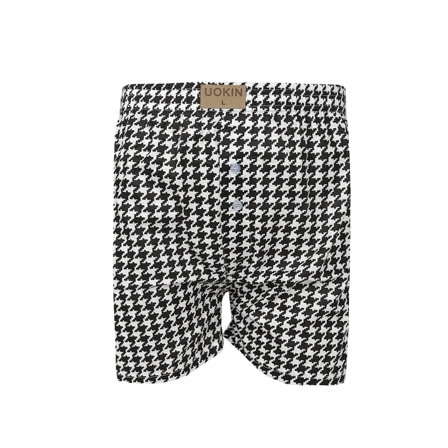 BOXER MOTIF Elfs - Boxer Katun Pria Import Motif Fashion Celana Dalam Pendek Stretch Santai Houndstooth Hitam 1 xk_boxer_import_motif_houndstooth_hx0