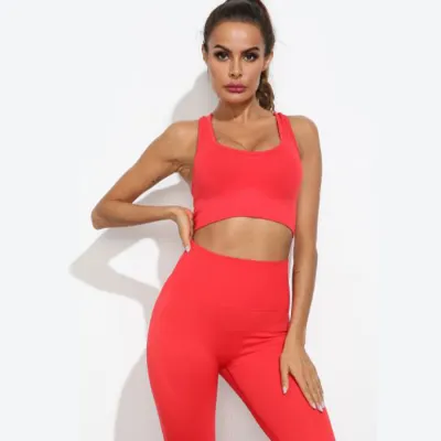 CELANA TRAINING PANJANG Setelan olahraga wanita Sports Bra + Legging Yoga Gym Fitness Zumba Orange 3 yoga_set_or2